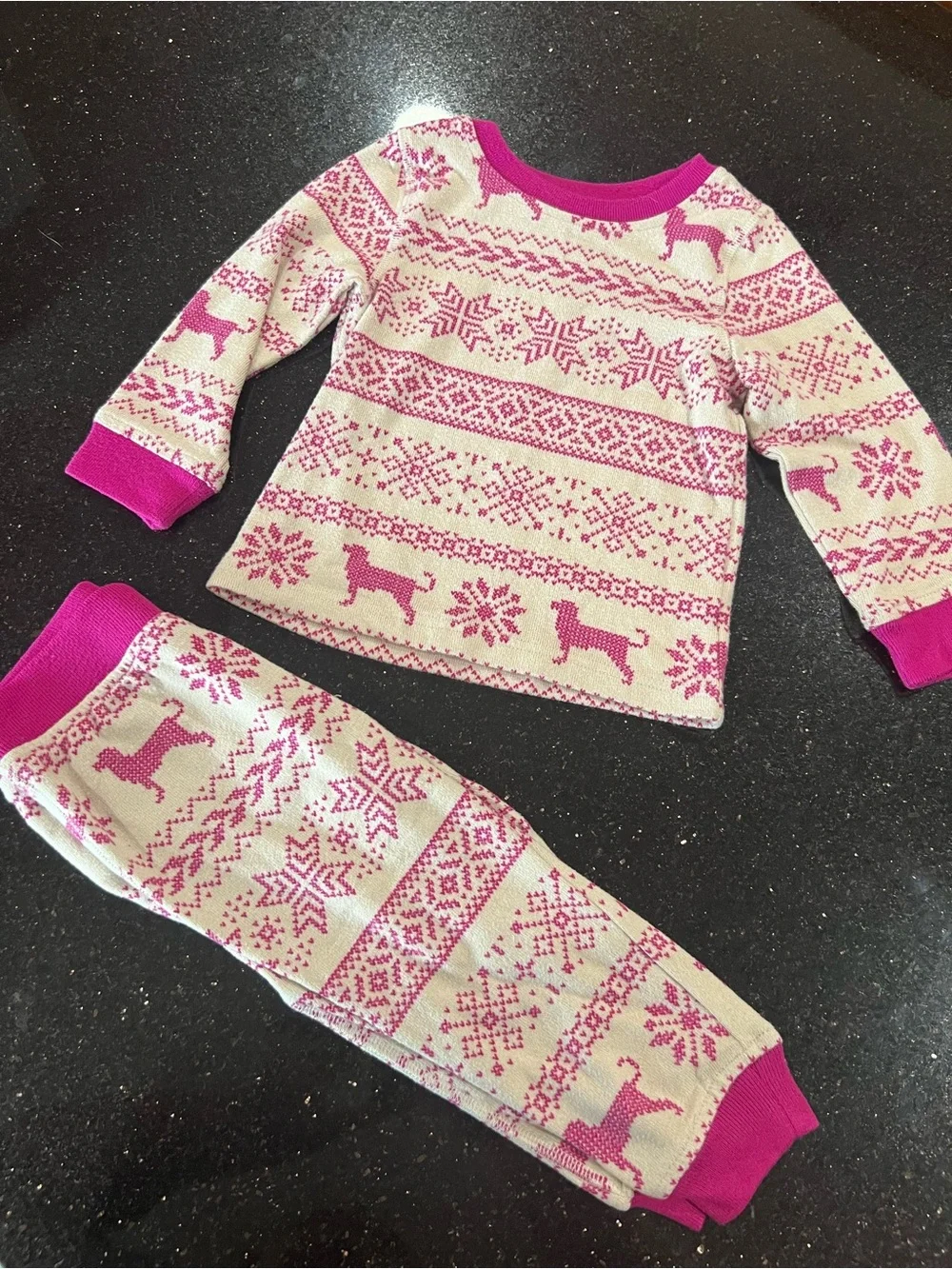 The Black Dog Pink and Cream Fair Isle Dog Pajama Set